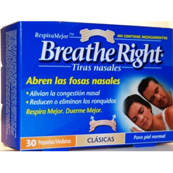 Breathe Right Tiras Nasales 30un. Pequeña/Mediana Clasicas.